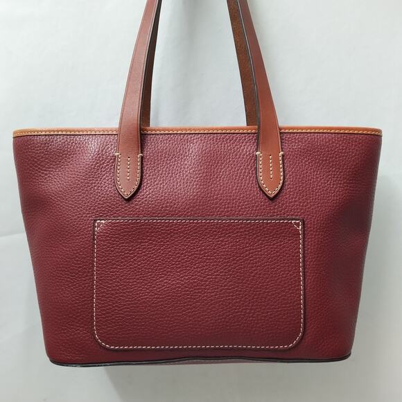 Dooney & Bourke Red Pebbled Leather Double Handles Zipper Tote Bag - Picture 3 of 16